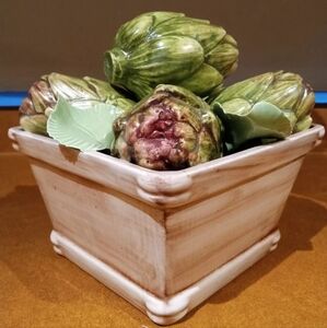 Italian Decorative Porcelain Artichokes White Basket Dish Table Centerpiece